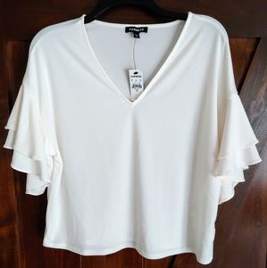 White Ruffle Sleeve Shirt XS